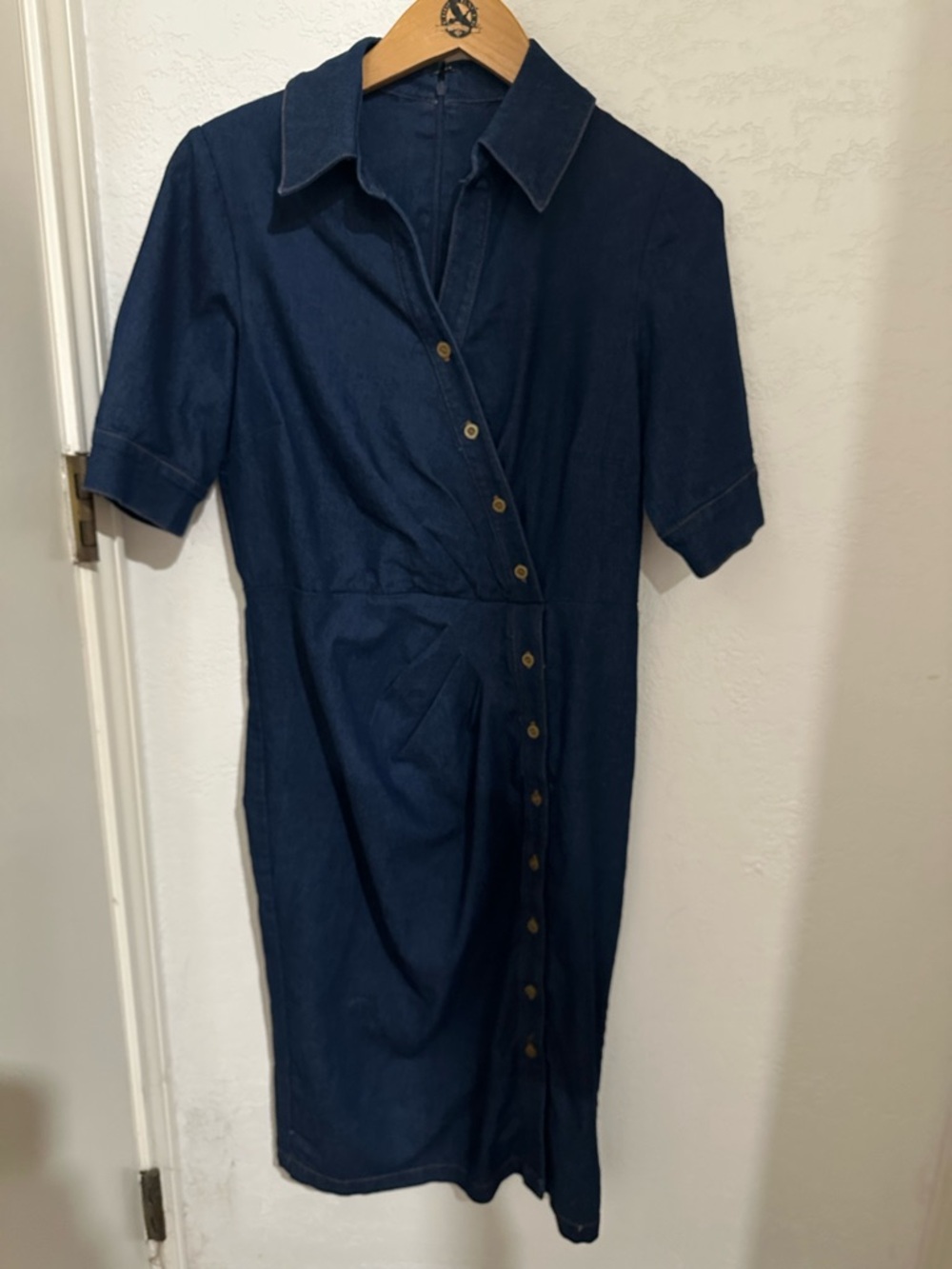 Shelby & Palmer Denim Asymmetrical Button-Front Dress